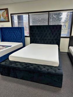 😍 Brand New Black Upholstered Storage Bed Frame King & Queen Platform Bed | Luxury Tall Headboard | Modern Bedroom Furniture - Opt Mattress | Pay Aft