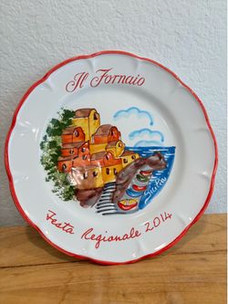 VTG Il Fornaio Festa Regionale 2014 Sicilia Hand Painted Ceramic Plate Italy 10”