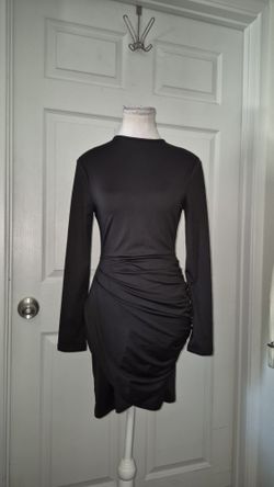Black Long Sleeve Bodycon Ruched Dress SMALL