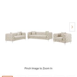 Tufted 3 Piece Sofa Set Like New