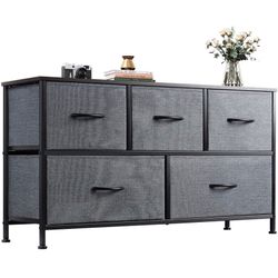 Dresser With 5 Drawers Wood Top Easy Pull Handle
