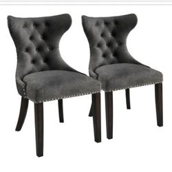 MODERION Upholstered Dining Chairs with Wingback Set of 2, Flannel Fabric Accent Side Chairs with Button Design