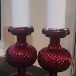 Red Glass Candle Holders