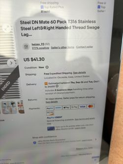 Steel DN Mate 60 Pack T316A Steel  left, And Right Handed Thread Swage Leg