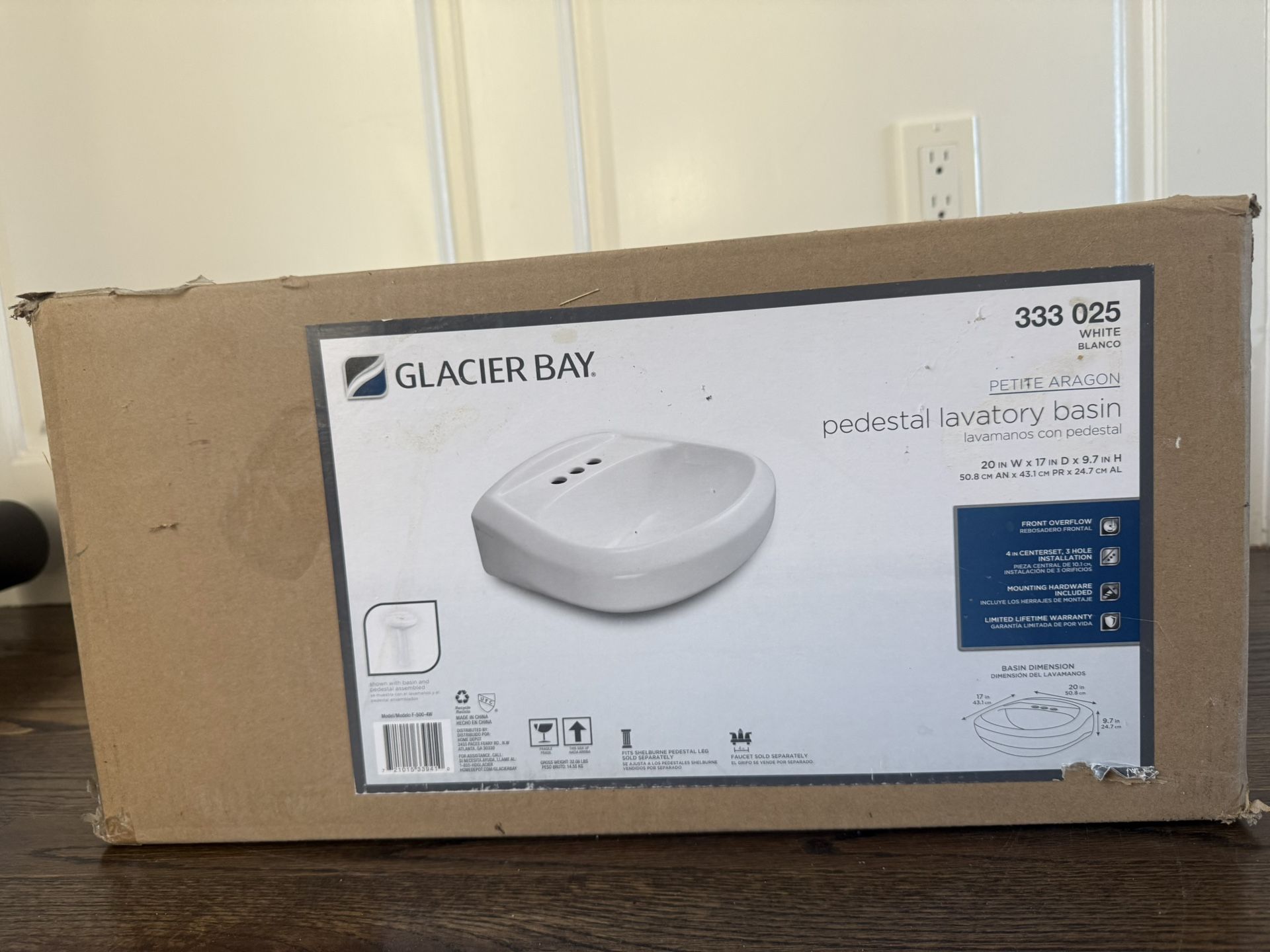 Glacier Bay Pedestal Sink Basin: White