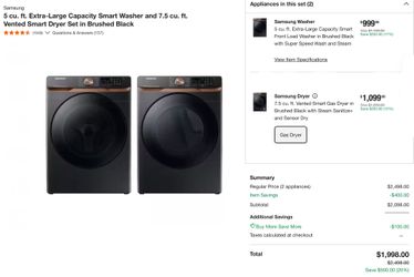 Samsung Front Load Washer and Gas Dryer Set