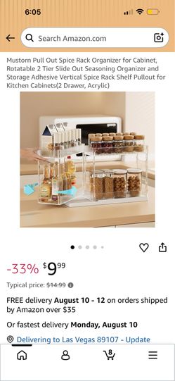 Mustorn 2-Tier Pull Out Spice Rack Organizer