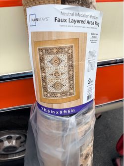 Neutral Medallion Persian Faux Layered Area Rug
