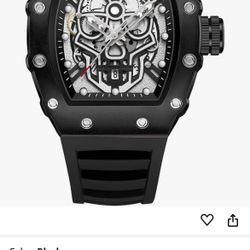 New In Box Mens Watches Retro Punk Skull Tonneau Skeleton Sports Wrist Watch Luminous with Rubber Silicone Band