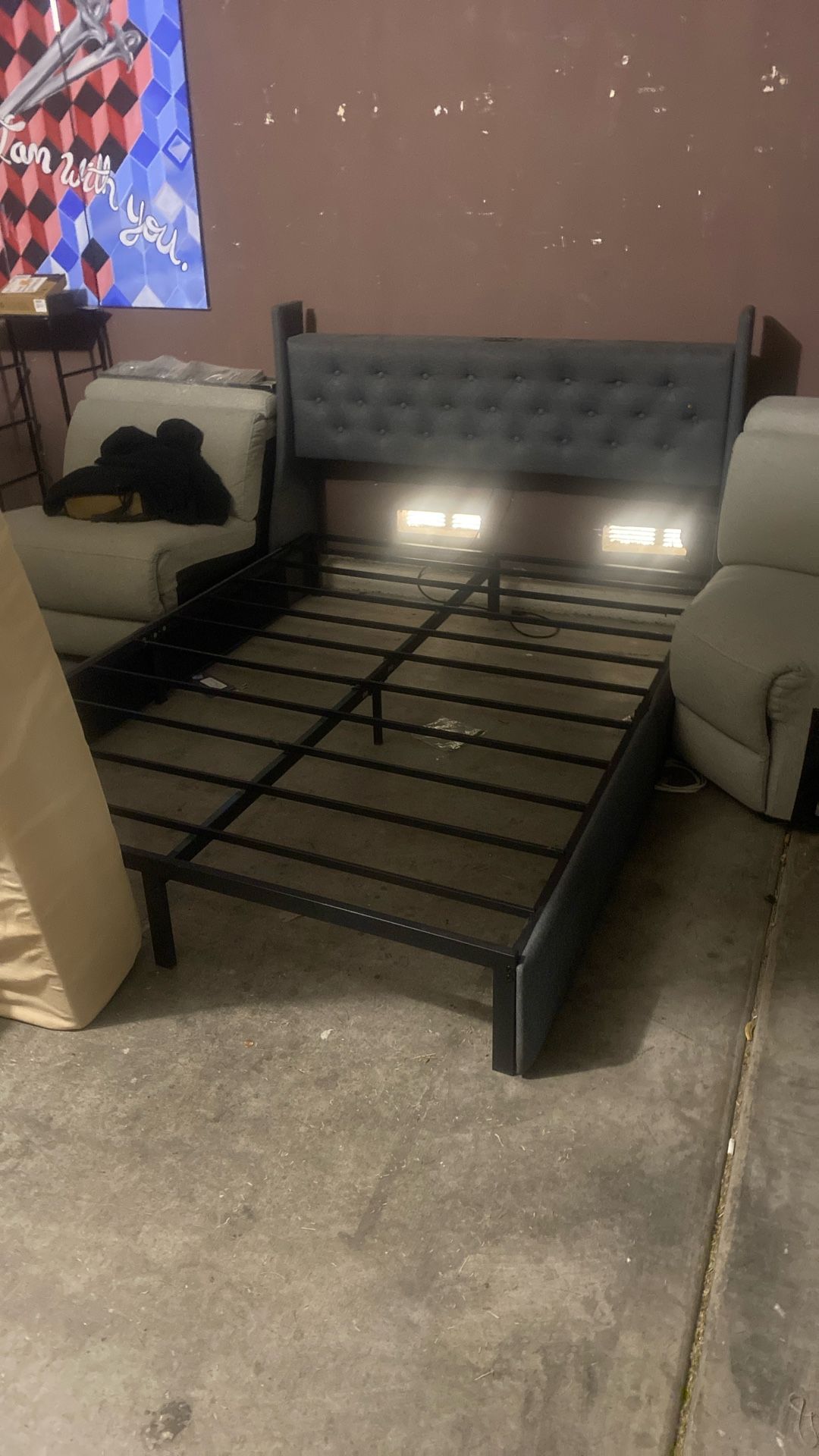 Queen sizes bed frame with chargeable headboard