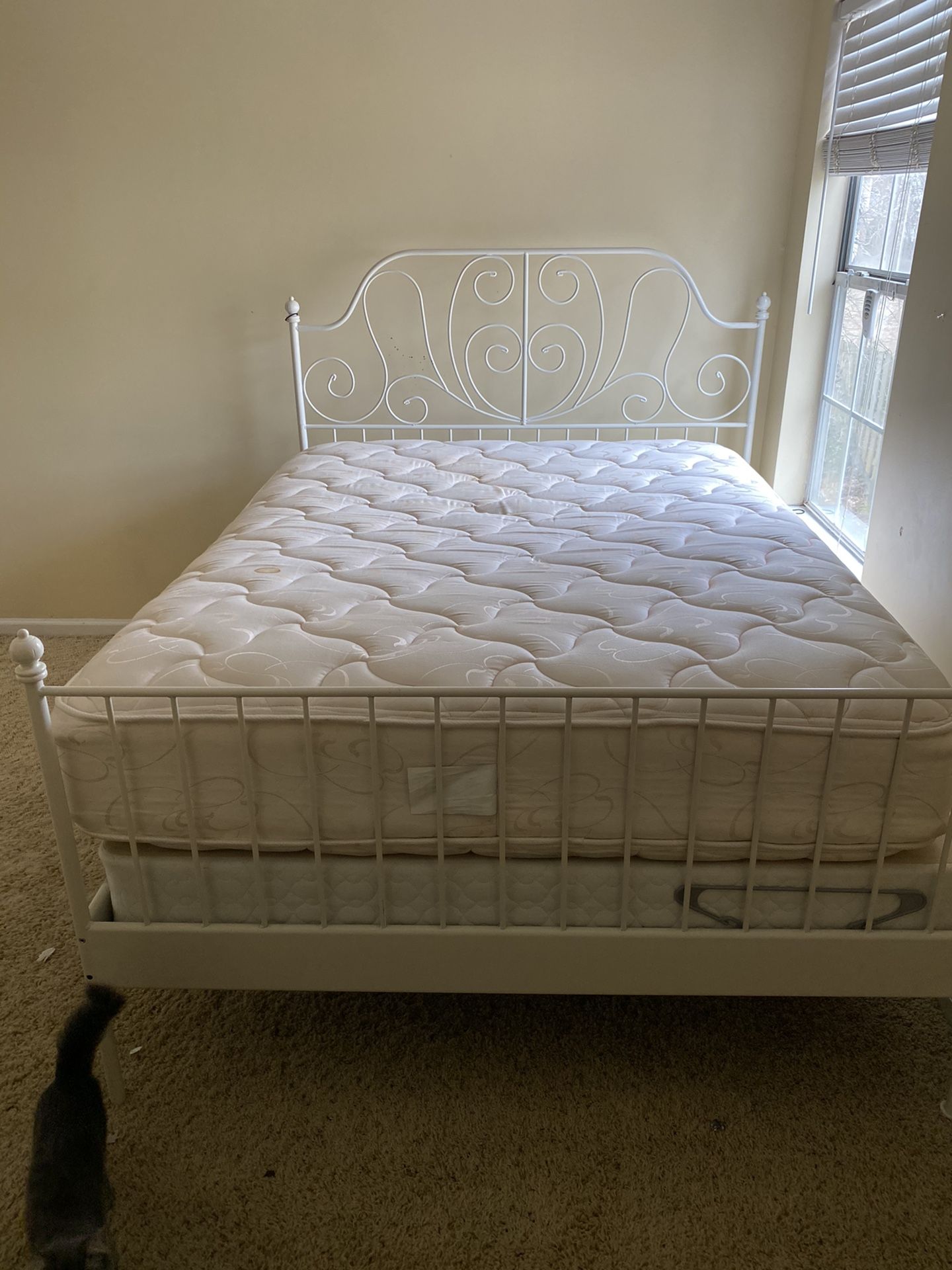 Queen bed with mattress, box and frame