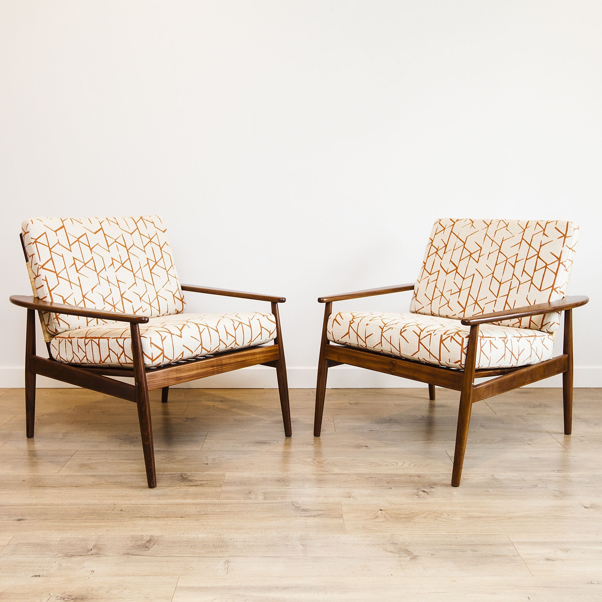 Vintage Danish Afromosia & Cane Lounge Chairs by Hans Olsen