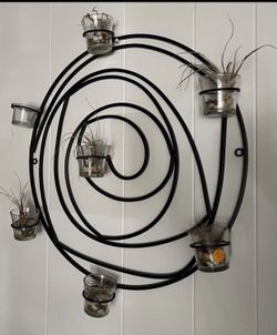 Spiral Wall-Mounted Glass Planter / Tealight Holder Display (with air plants and decorative stones)