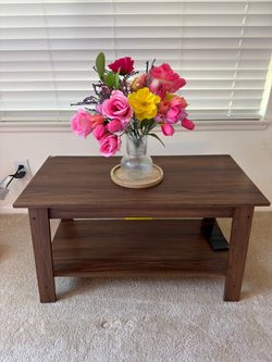 Dark Walnut Coffee Table with Lower Shelf