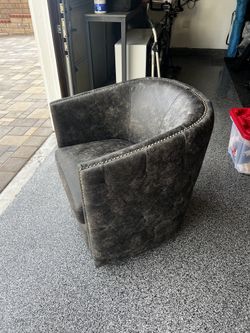 Swivel Accent Chair / Barrel Chair - Faux Leather w/Nailhead Trim