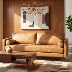 Cognac Faux Leather Sofa -83’