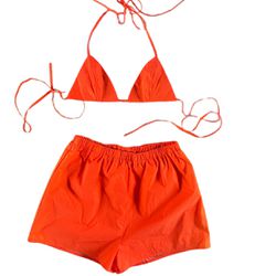 New Neon Orange Matching Set Triangle Bikini Top And Shorts Burning Man Festival Rave 