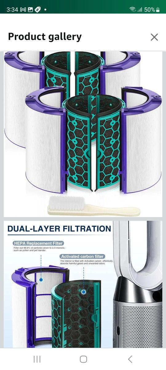 2 PACK TP04 HP04 DP04 Replacement Hepa Filter for Dyson HP04 TP04 DP04 TP05 DP05 Sealed Two Stage 360° Pure Cool Fan HEPA Filter & Activated Carbon Fi