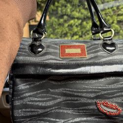 Betsey Johnson Black And Gray Zebra Satchel