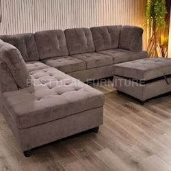 New brown Sectional + Storage Ottoman  — Left or Right Chaise — Delivery Available
