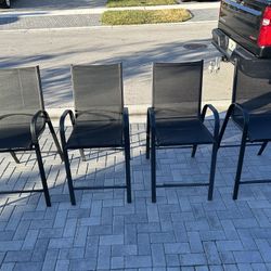 Set of 4 Black Outdoor Patio Bar Height Chairs