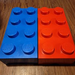 LEGO 8-Stud XL Blue & Red Brick Shaped Stackable Storage Container Boxes