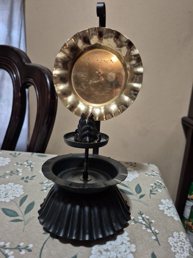 Antique Cast Iron candle Lamp Holder with Brass Reflector