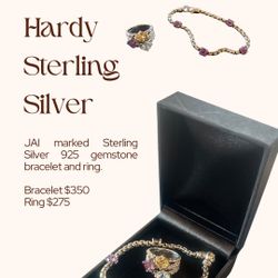 JAI Sterling Silver Gemstone Bracelet And Ring