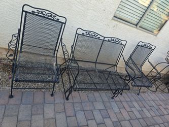 $300 IRON VINTAGE PATIO SET GLIDER AND ROCKING CHAIRS