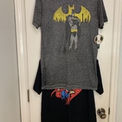 Womens Shirts Gray Batman Size (S) & Black Superman Size (M) (2) Total Shirts