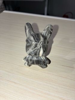 Marble Gemstone Bunny Statue Figurine Black and White Swirl
