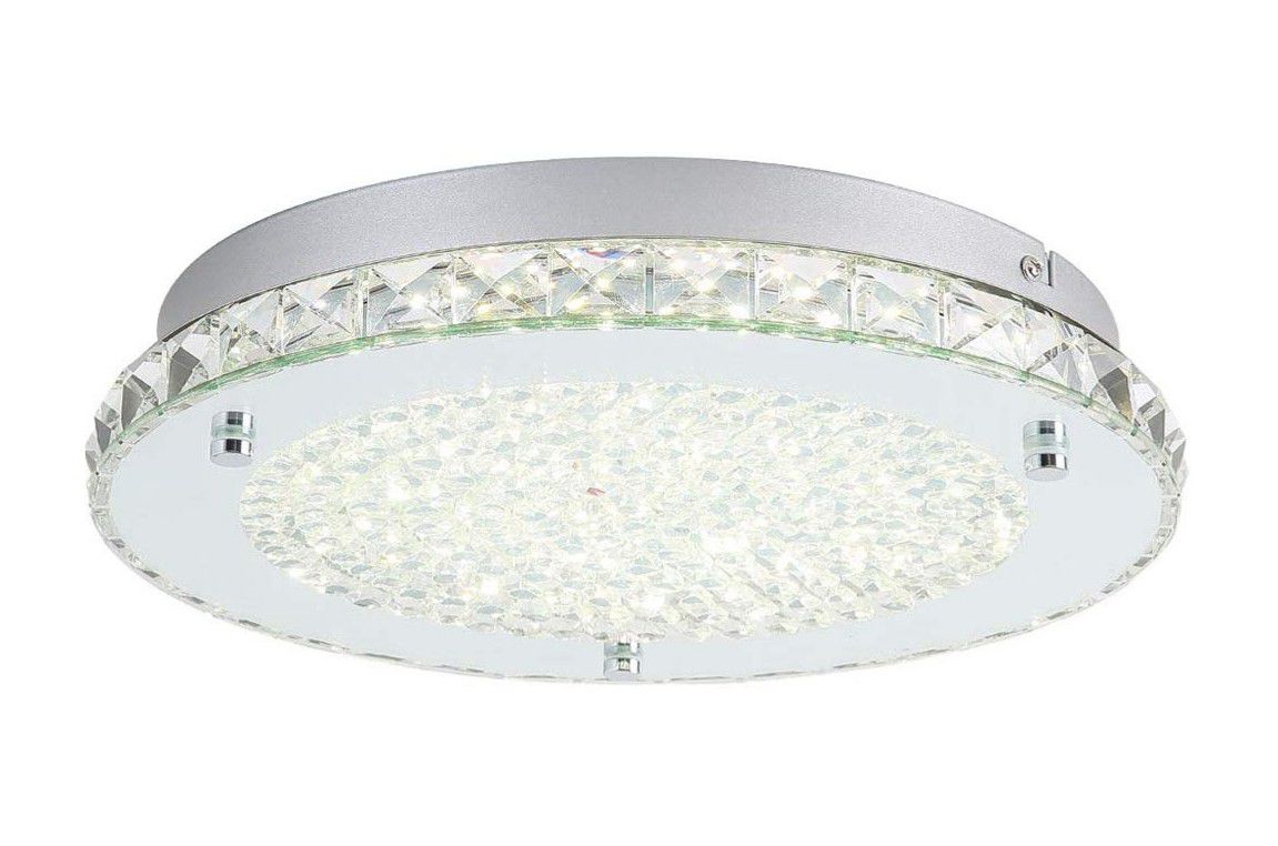 Auffel Modern Minimalist LED Ceiling Light,K9 Crystal+Glass+Metal Flush Mount Light Fixture,11-Inch Dimmable Chandelier