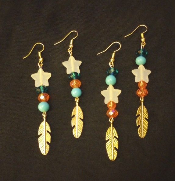 Taylor Swift The Life Of A Showgirl Inspired Earrings Handmade Sparkly Teal Orange White Opalite Star