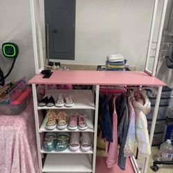 Pink & white Closet organizer w hutch
