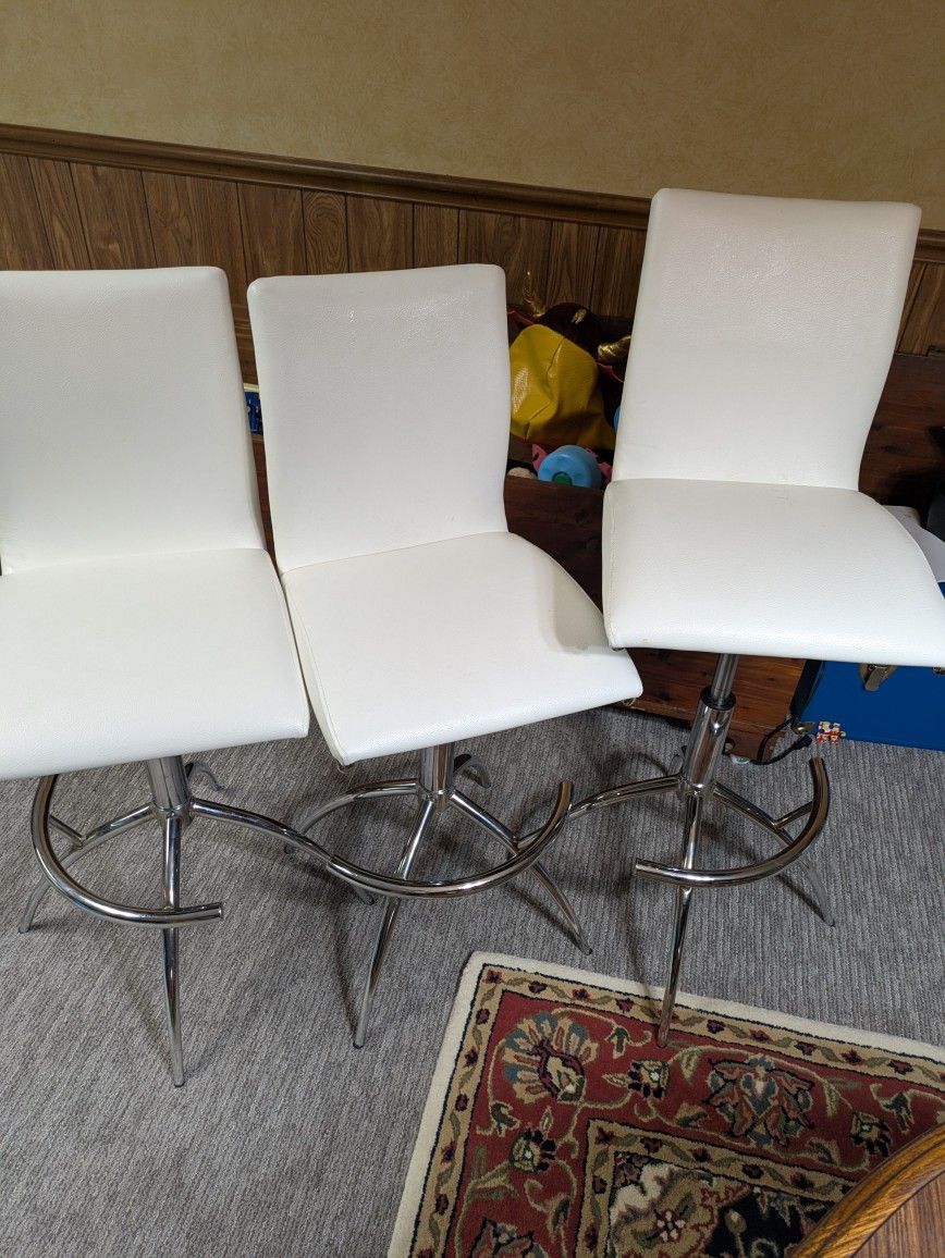 Chrome Adjustable Bar Stools - White (Set Of 3)