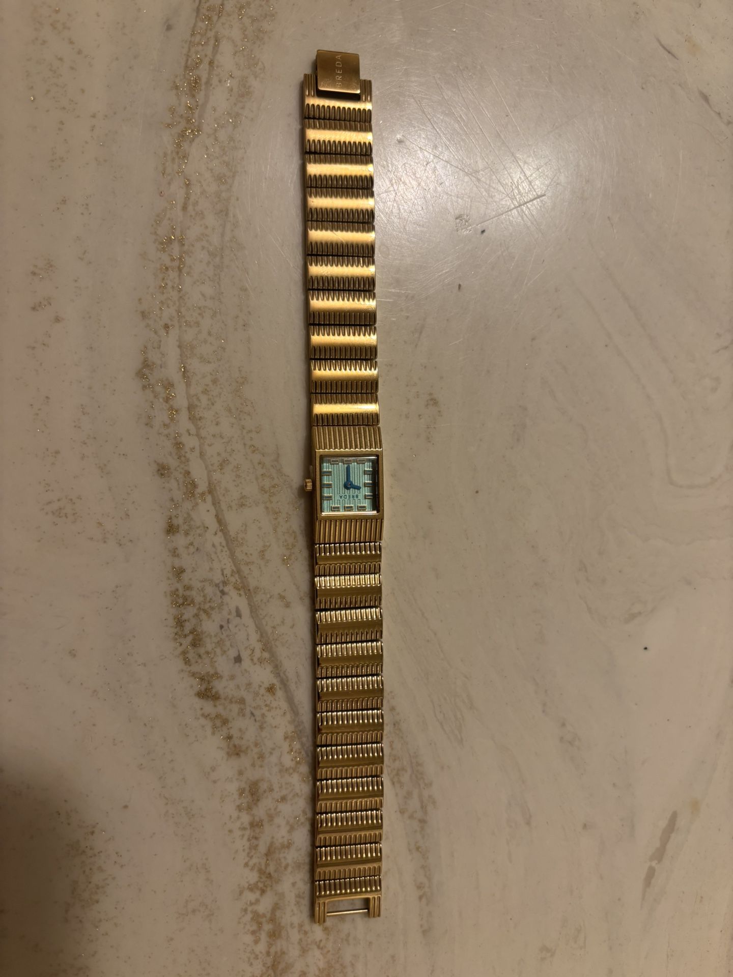 Breda aqua and 18k gold plated groove bracelet watch NWT