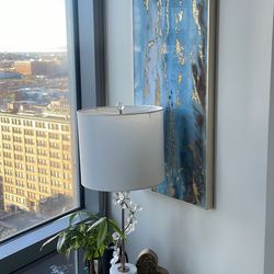 Painting, Floral Glass Lamp, Mirror Gold Table
