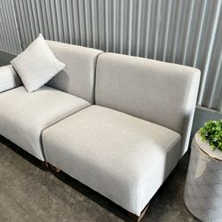 New Mid-Century Modern Modular Sofa, 2-Seater Couch in Soft Gray Upholstery – Compact Sectional with Armrest & Back Pillow, Ideal for Apartments & Off