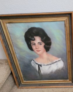 Vintage MCM original 1950s portrait painting nice frame