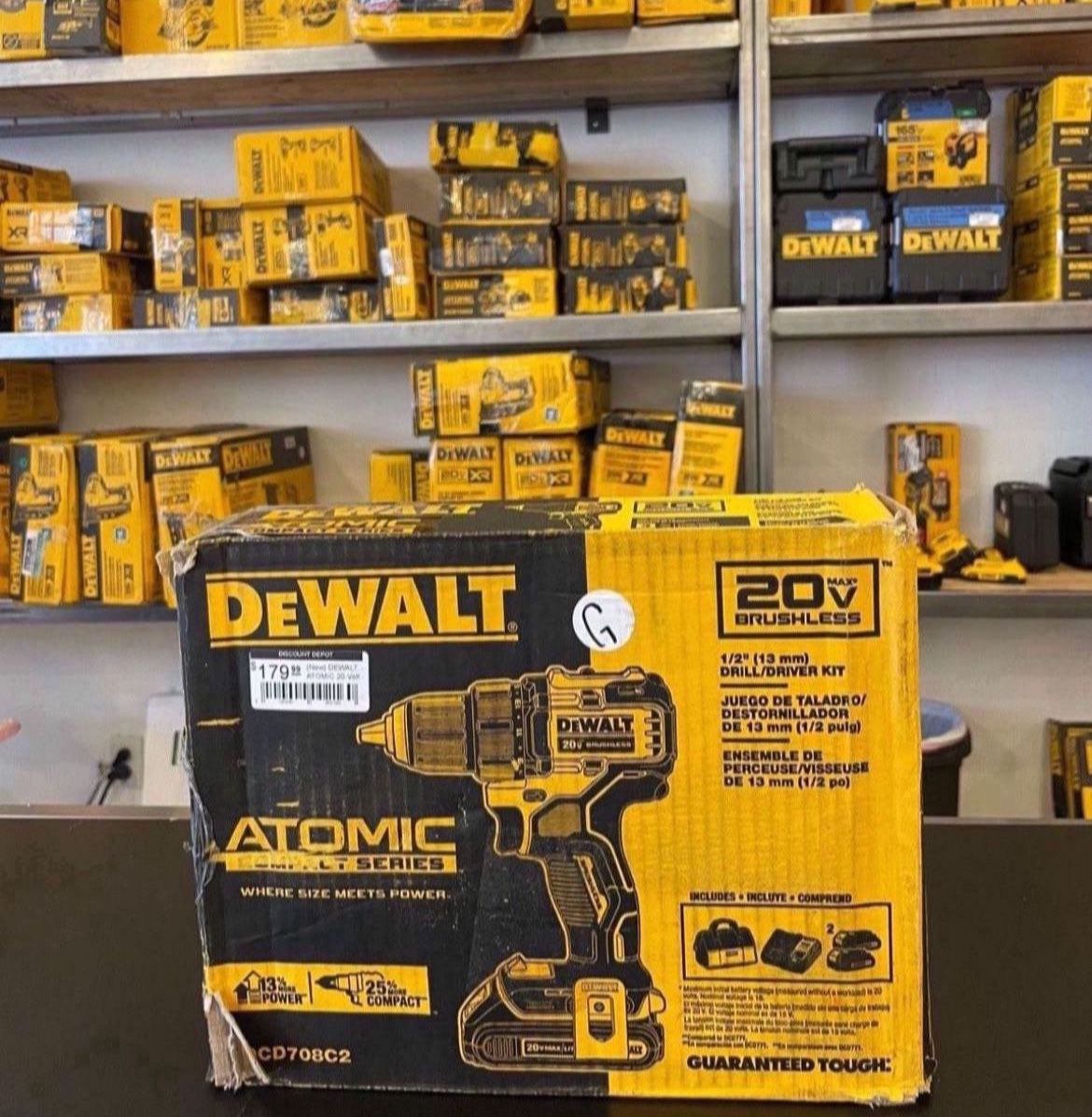 DEWALT Atomic 20-Volt MAX Cordless Brushless Compact 1/2 in. Hammer Drill, (2) 20-Volt 1.3Ah Batteries, Charger & Bag DCD708C2