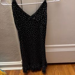 Black Floral Lace Trim Mini Slip Dress