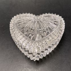 Gorgeous Cut Glass Leaded Crystal Heart Shaped Trinket Box Holder