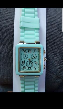 new Women's watch mint green Roman numerals gold details Rubber band