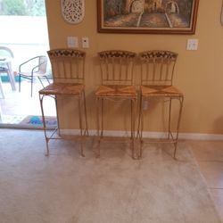 WROUGHT IRON BAR STOOLS  COUNTER TOP SET OF 3
