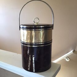 Vintage 1970s Brass and Vinyl MCM Ice Bucket 