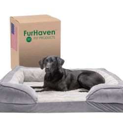 Furhaven Orthopedic Dog Bed for Large Dogs w/ Removable Bolsters & Washable Cover, For Dogs Up to 95 lbs - Plush & Velvet Waves Perfect Comfort Sofa -