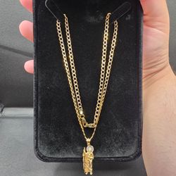 14k San Judas And Cuban Chain