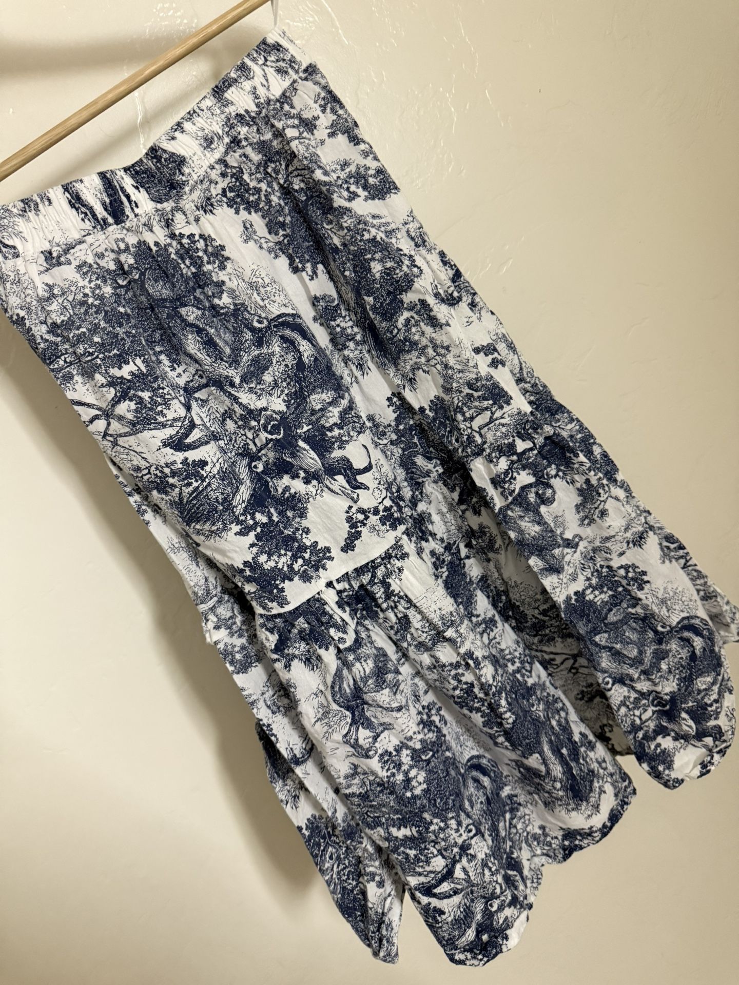 Blue & White Printed Midi Skirt