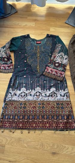 Pakistani cotton/linen kameez shalwar dupatta suit dress
