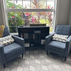 Mid Century Blue Recliner Set $200